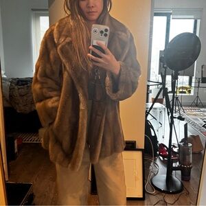 Luxurious Brown Faux Fur Vintage Coat S/M